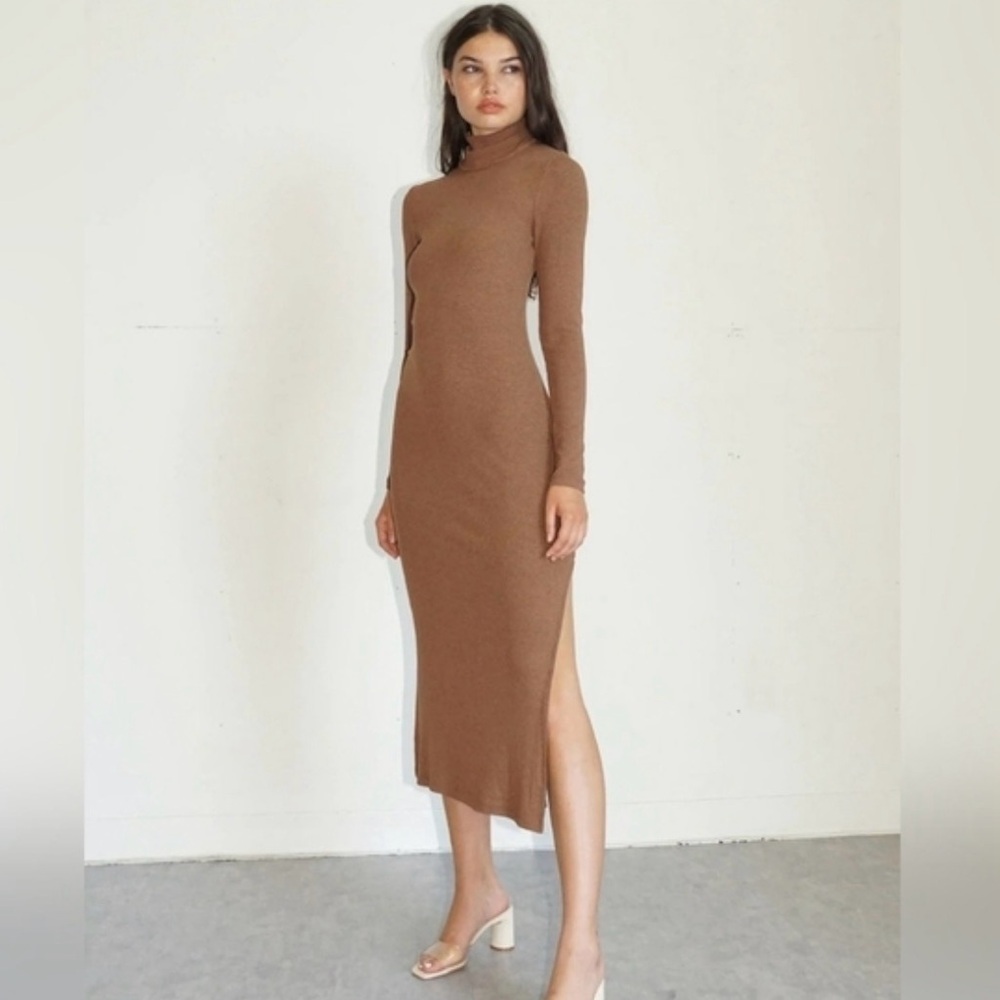 LNA Brown Long Sleeve Turtleneck Dress